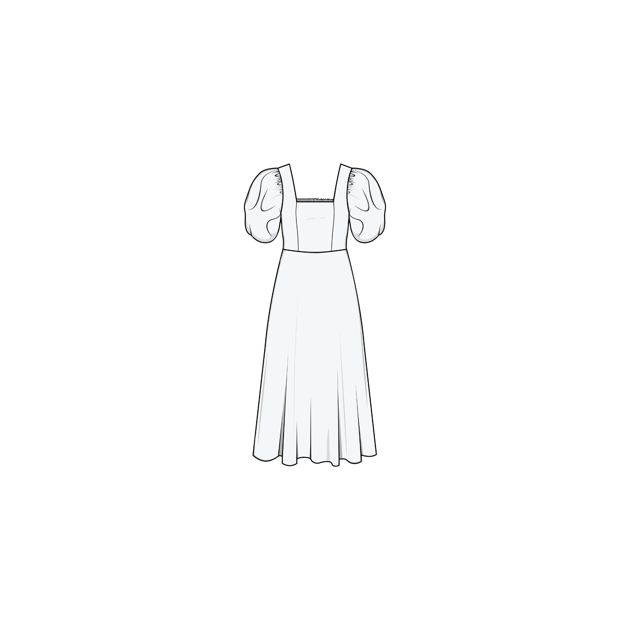 Puff and Pencil Square Neck Dress with Puff Sleeves - Paper Pattern