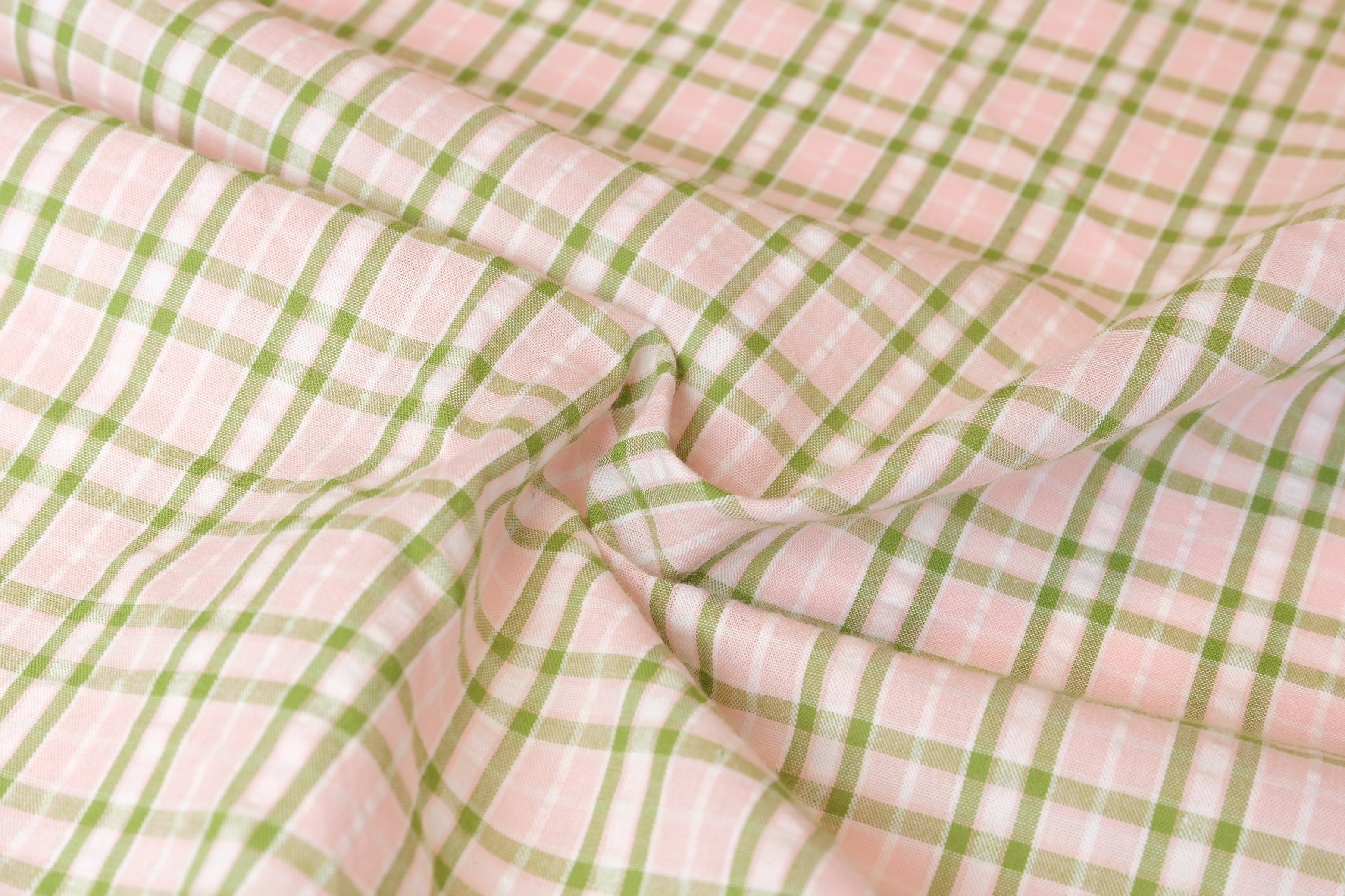 100% Cotton Seersucker - Green and Pink (Per 1/2 M)