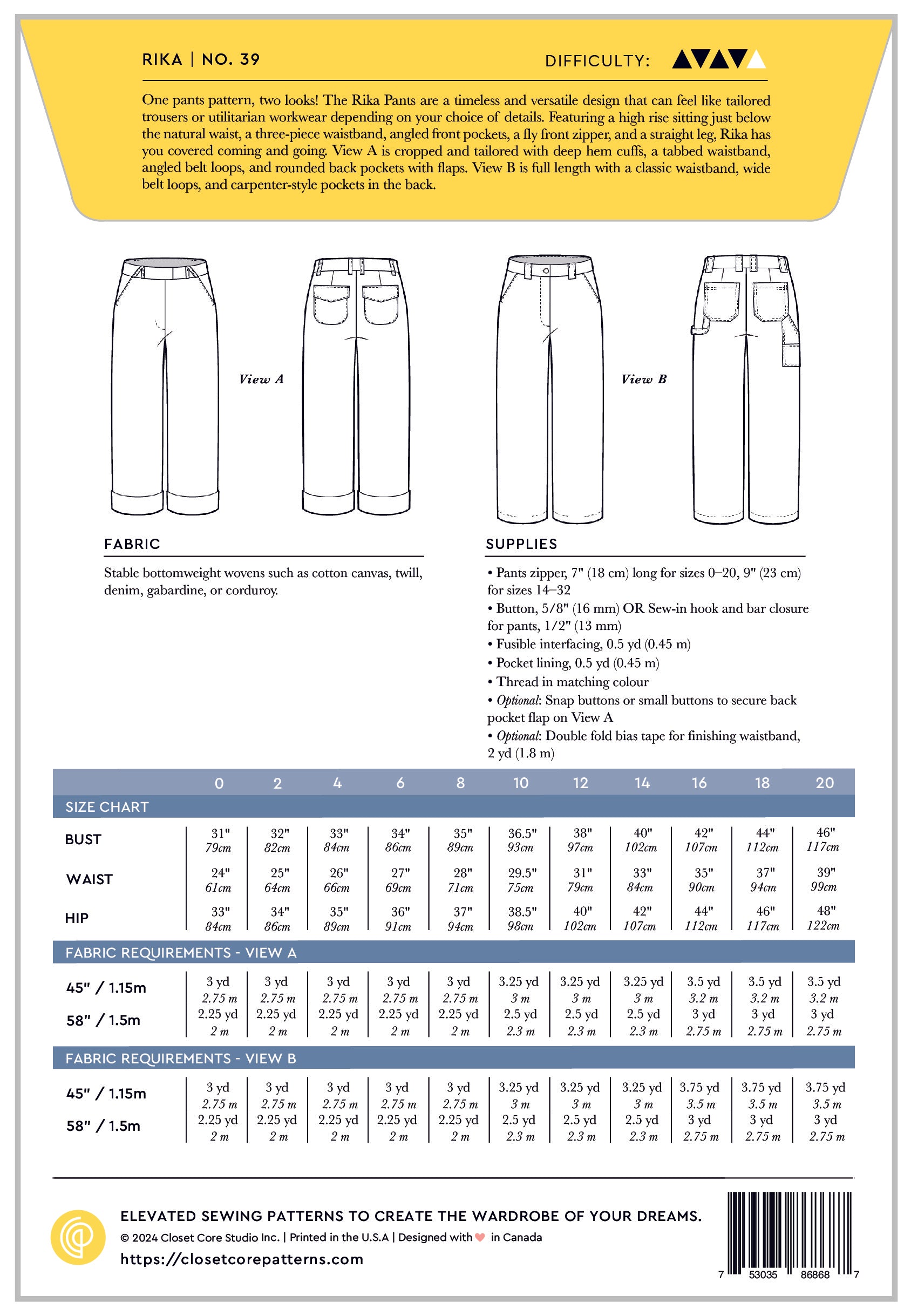 Closet Core Rika Pants (Paper Pattern)