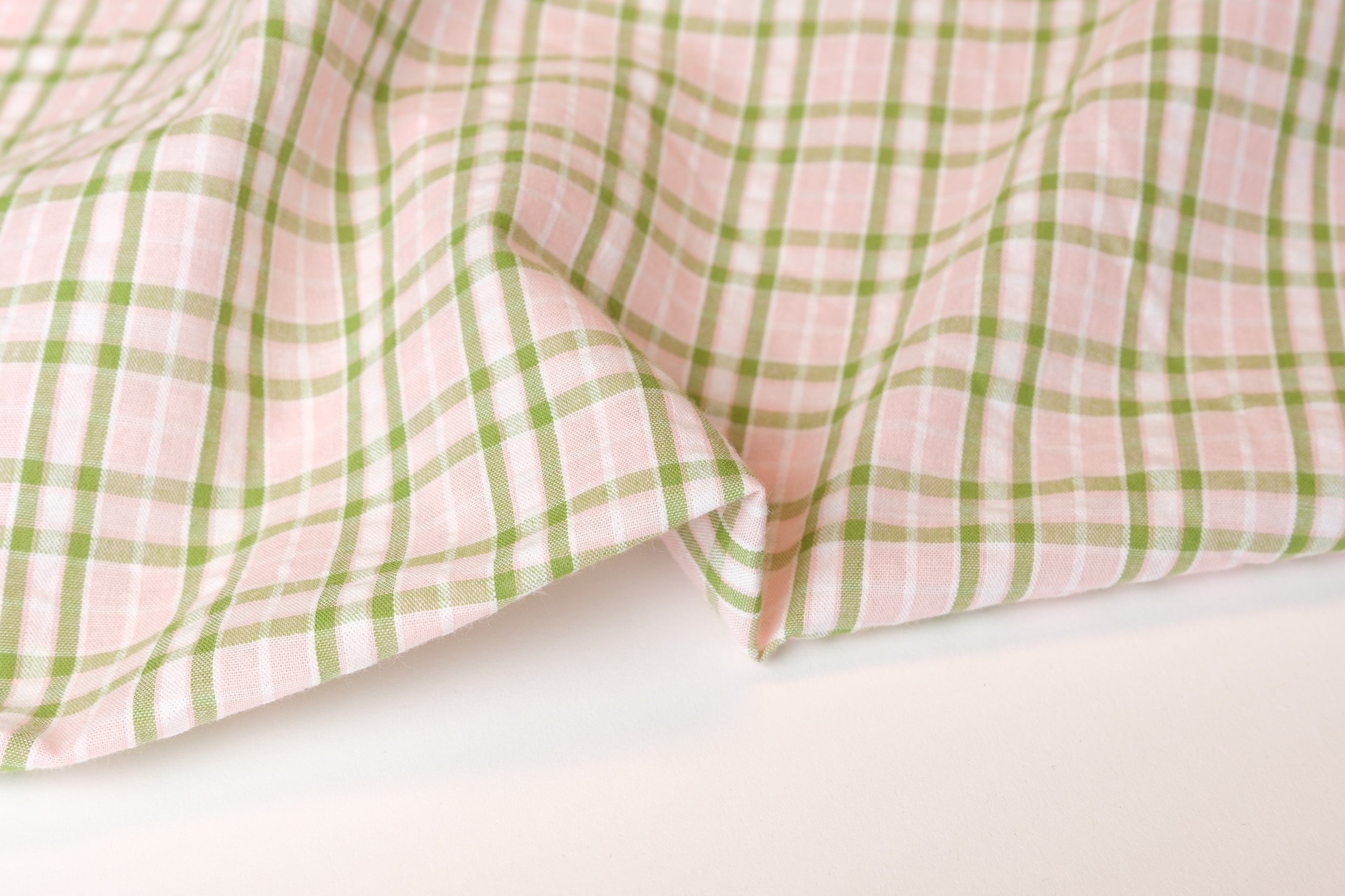 100% Cotton Seersucker - Green and Pink (Per 1/2 M)
