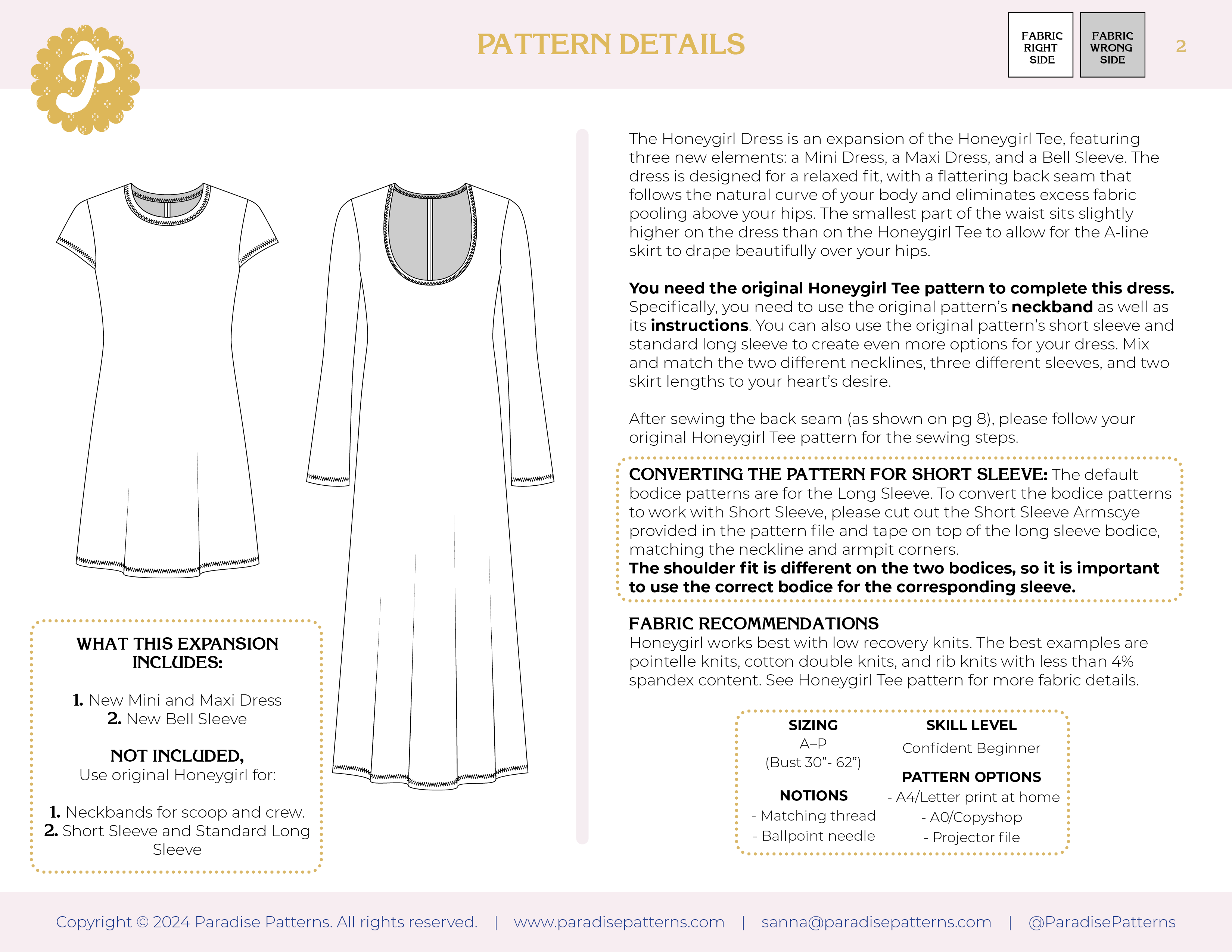 Paradise Patterns Honeygirl Dress Expansion - PDF Pattern