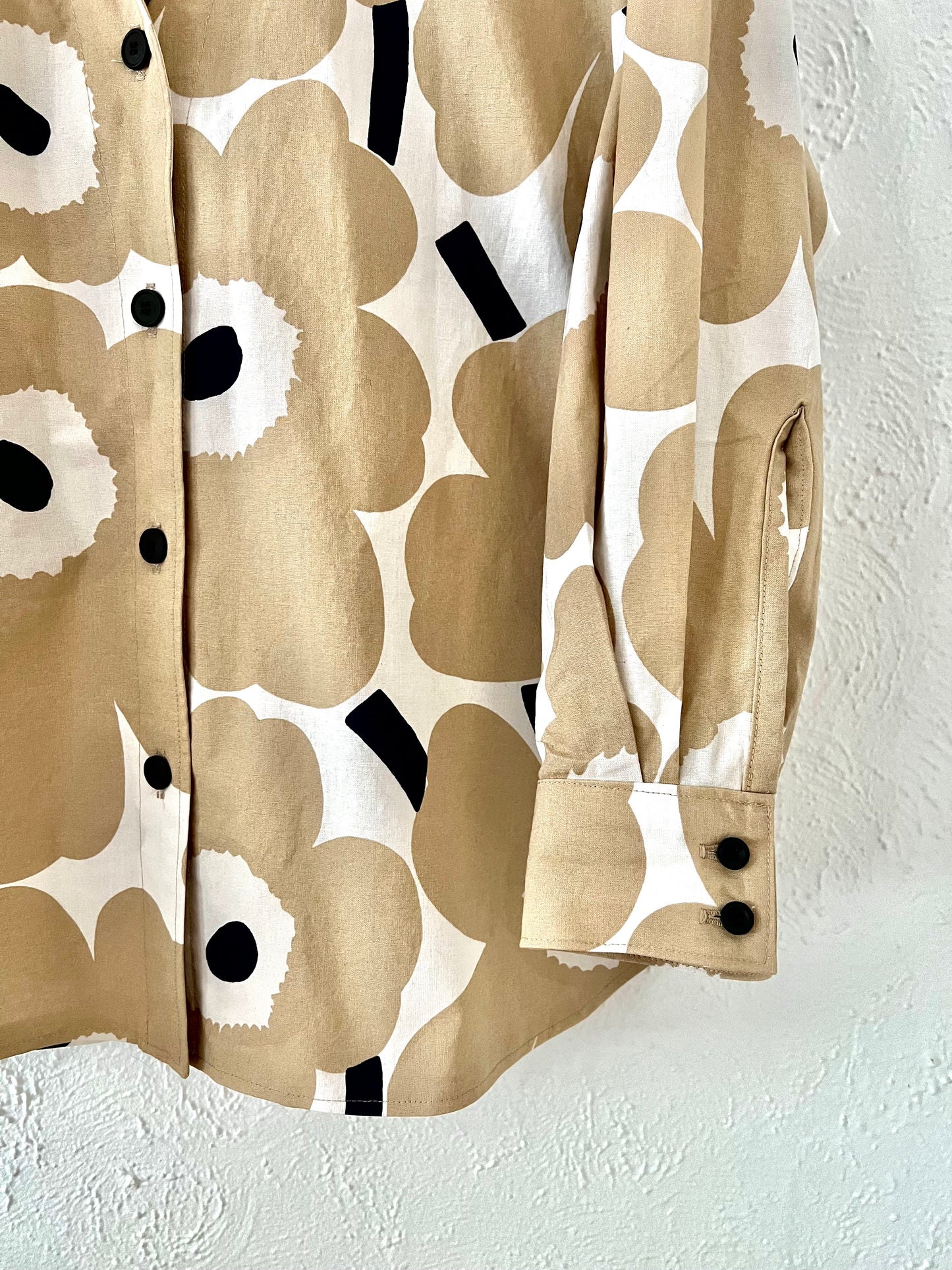 Marimekko Pieni Unikko Cotton Fabric - Tan/White/Black (Per 1/2 Metre)