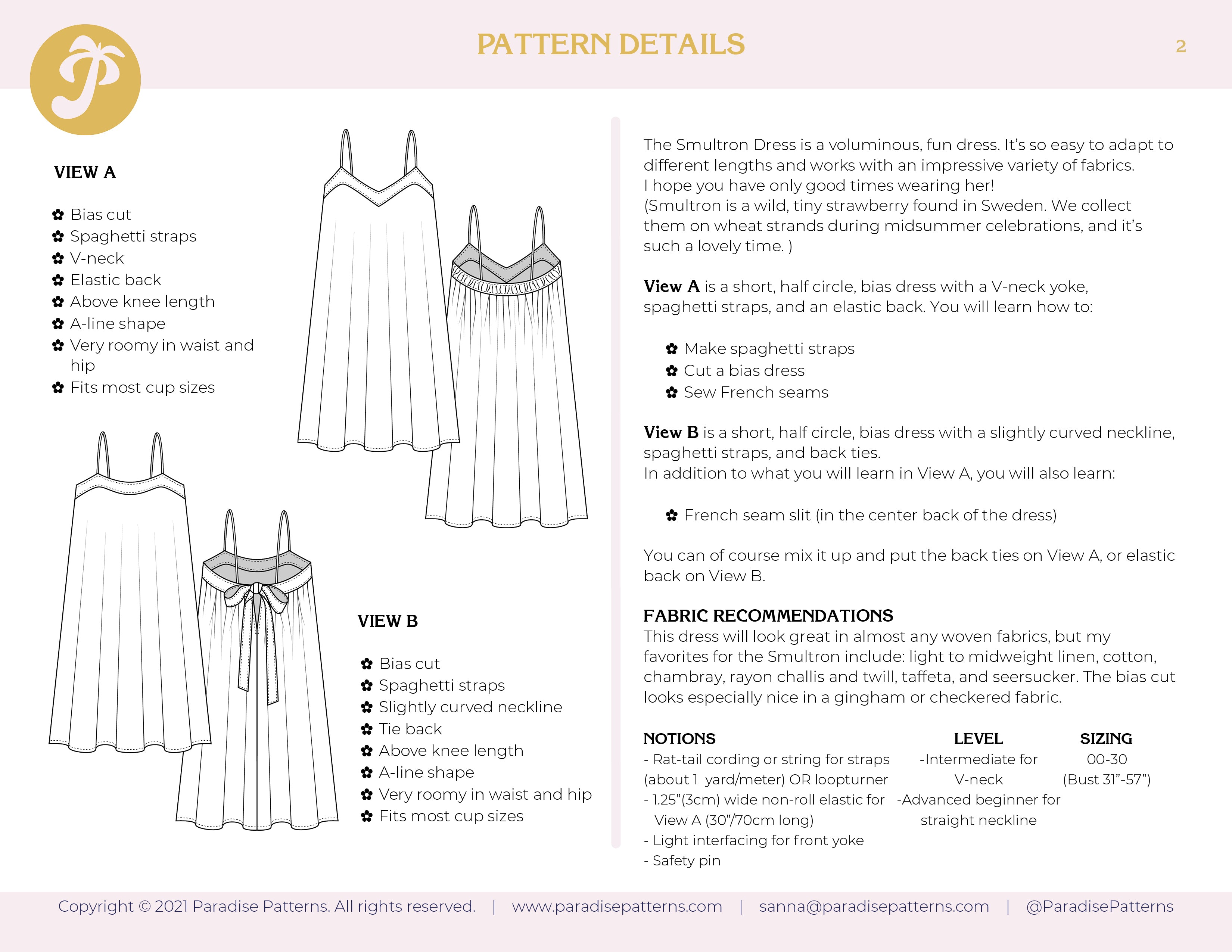Paradise Patterns Smultron Dress - PDF Pattern
