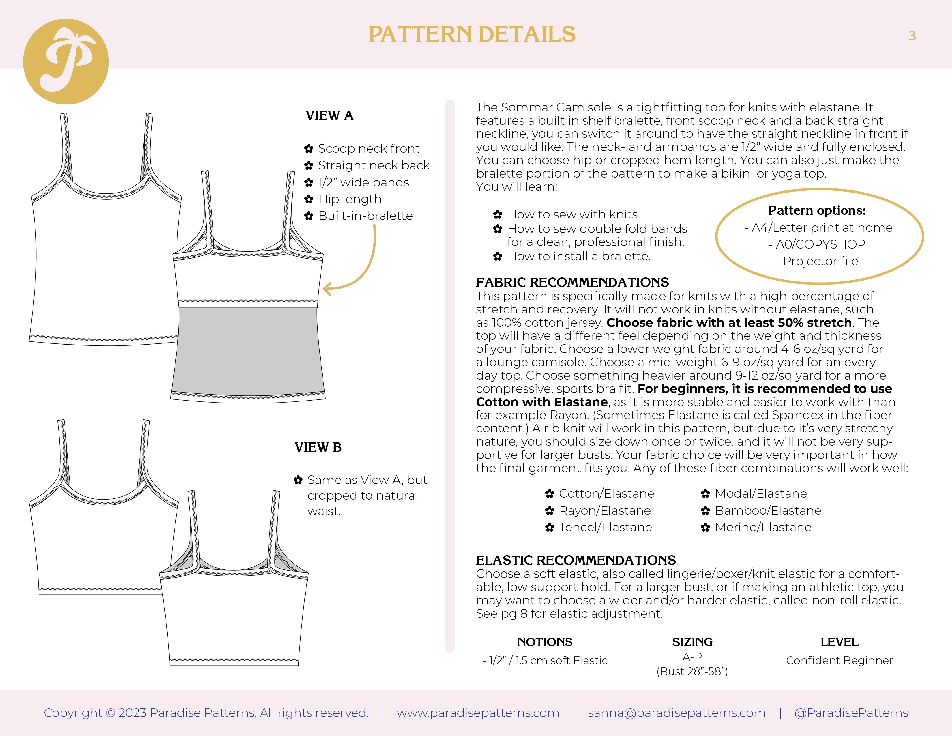 Paradise Patterns Sommar Camisole - PDF Pattern
