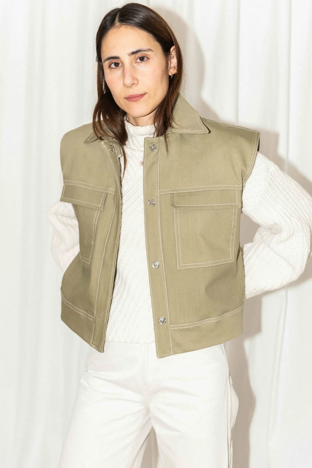 Puff and Pencil Topstitch Vest with Box Sleeves - Paper Pattern