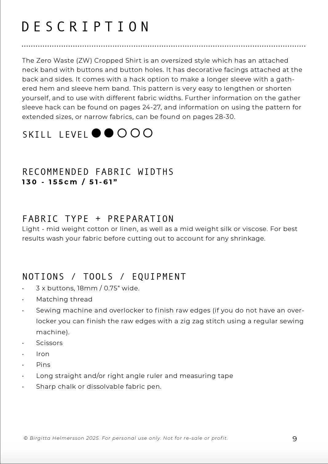 Birgitta Helmersson Zero Waste Cropped Shirt - PDF Pattern