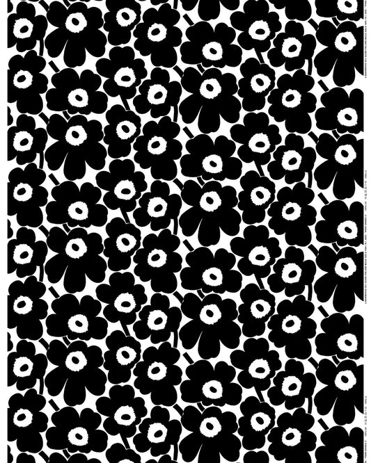 Marimekko Pieni Unikko Cotton Fabric - Black/White (Per 1/2 Metre)