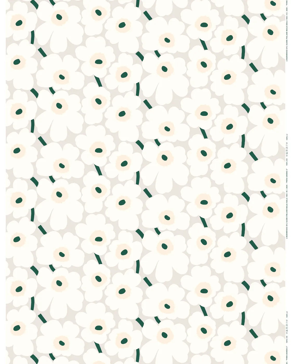Marimekko Pieni Unikko Cotton Fabric - White/Green (Per 1/2 Metre)