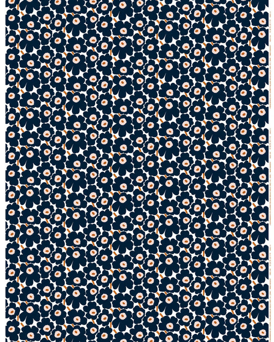 Marimekko Mini Unikko Cotton Fabric - Navy/Orange (Per 1/2 Metre)