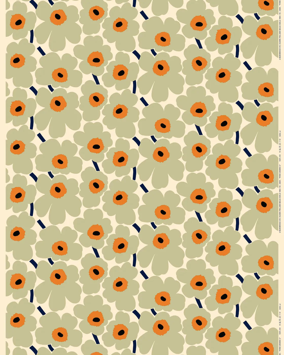 Marimekko Pieni Unikko Cotton Fabric - Salvia/Warm Orange (Per 1/2 Metre)