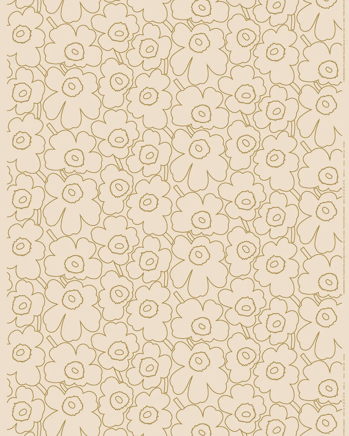 Marimekko Pieni Piirto Unikko Linen/Cotton Fabric - Gold (Per 1/2 Metre)