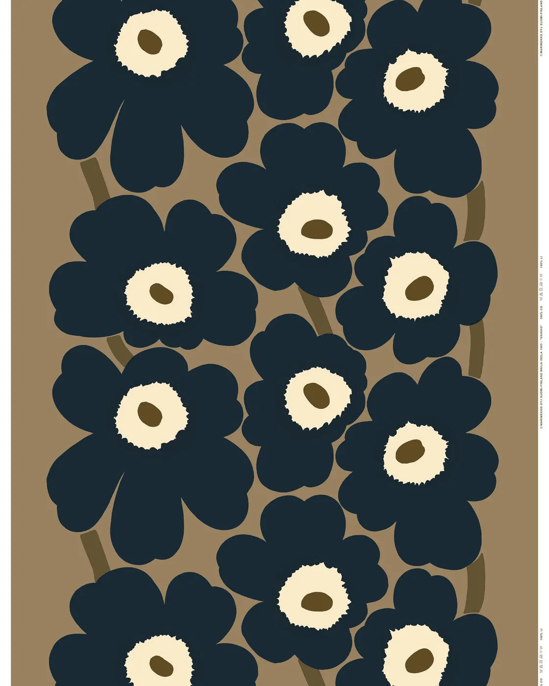 Marimekko Pieni Unikko Organic Cotton - Navy/Tan (per 1/2 M)