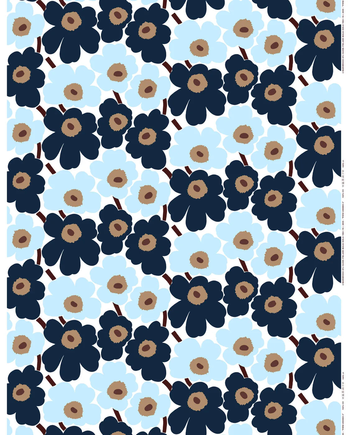 Marimekko Pieni Unikko Blue Triple Flower Organic Cotton (per 1/2 M)