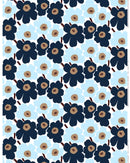 Marimekko Pieni Unikko Blue Triple Flower Organic Cotton (per 1/2 M)