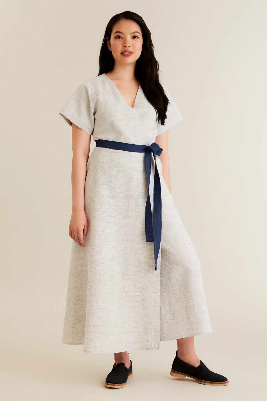 Cotton linen wrap sales dress