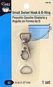 Small Swivel Hook & D-Ring for Detachable Straps, 1/2" (1.27cm)