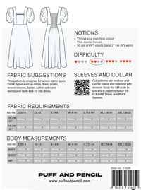 Puff and Pencil Square Neck Dress with Puff Sleeves - Paper Pattern