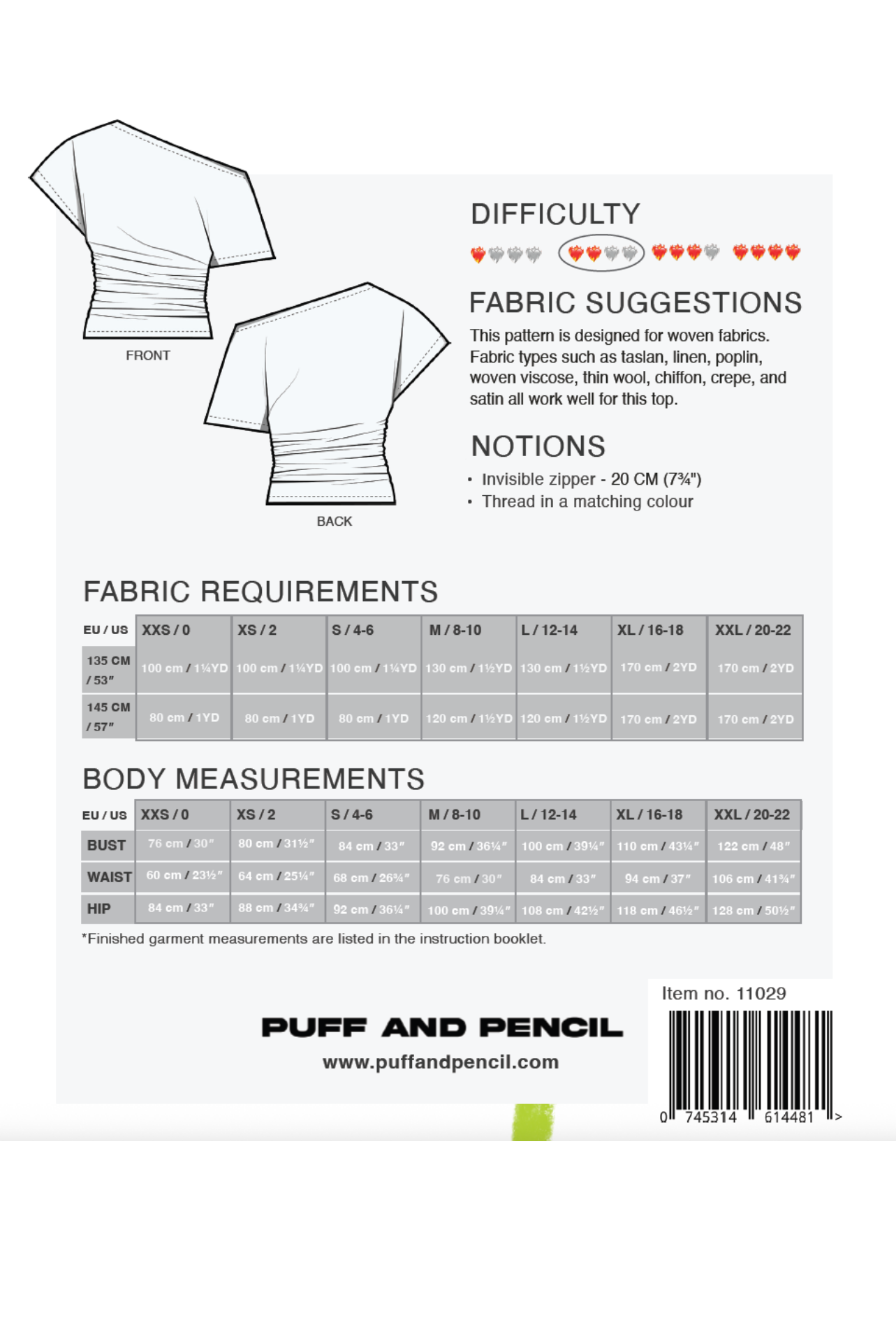 Puff and Pencil Drop Top - Paper Pattern