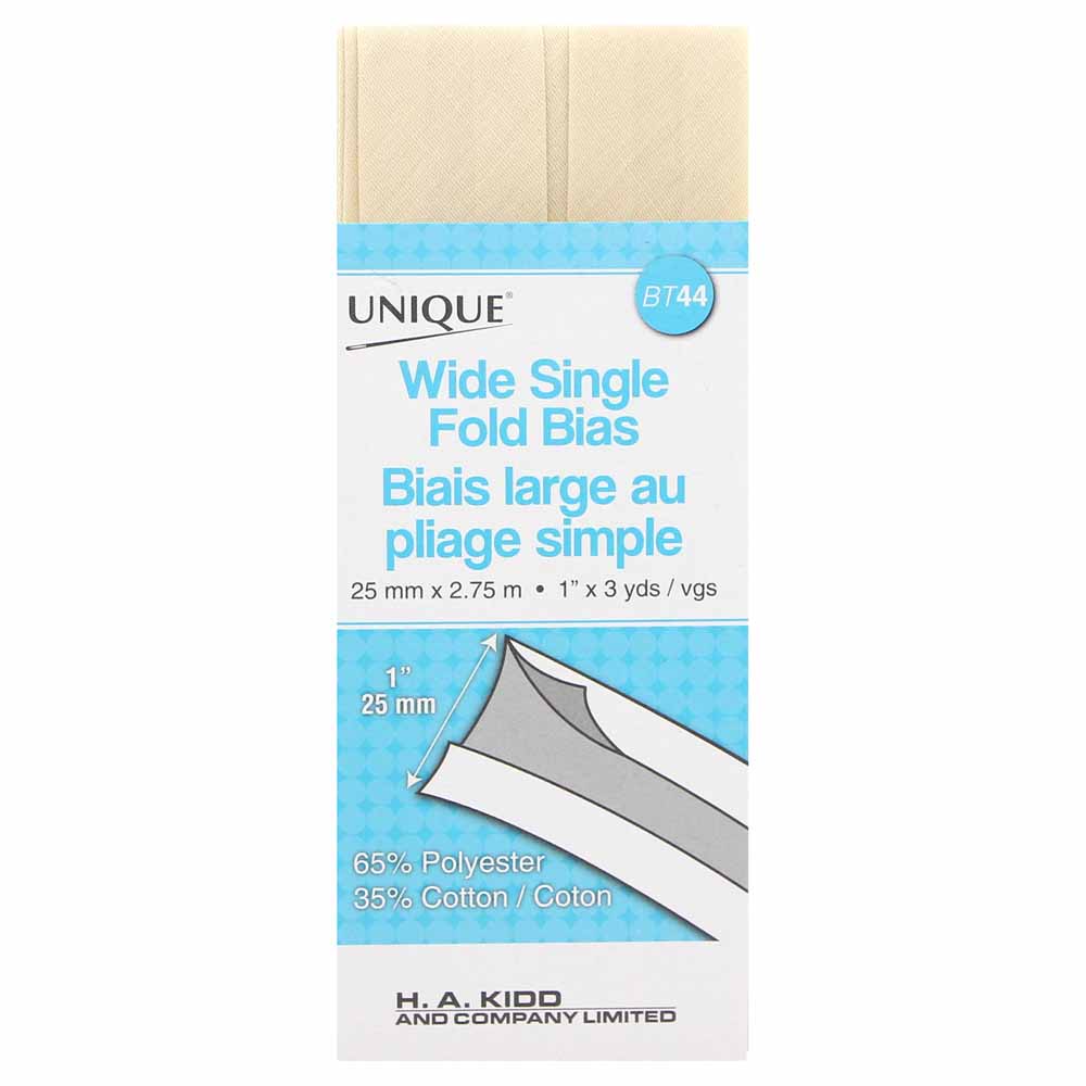 UNIQUE Wide Single Fold Bias Tape 25mm x 2.75m - Fawn