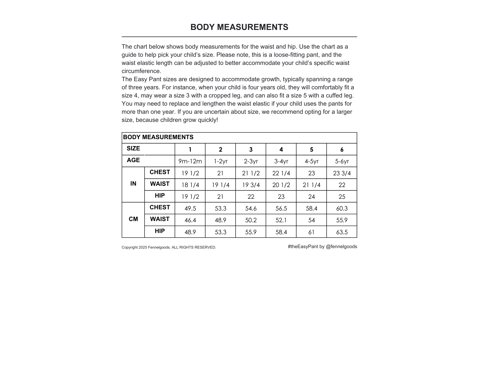The Easy Pant - Fennel Goods - PDF or Printed Sewing Pattern