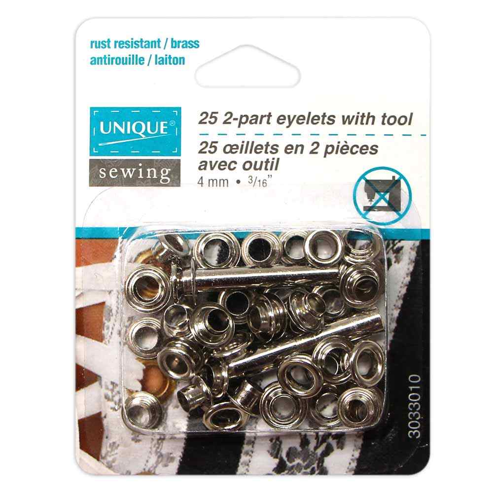 Pack of 25 Eyelets with Tool - 4mm / 3/16" - Silver or Gold