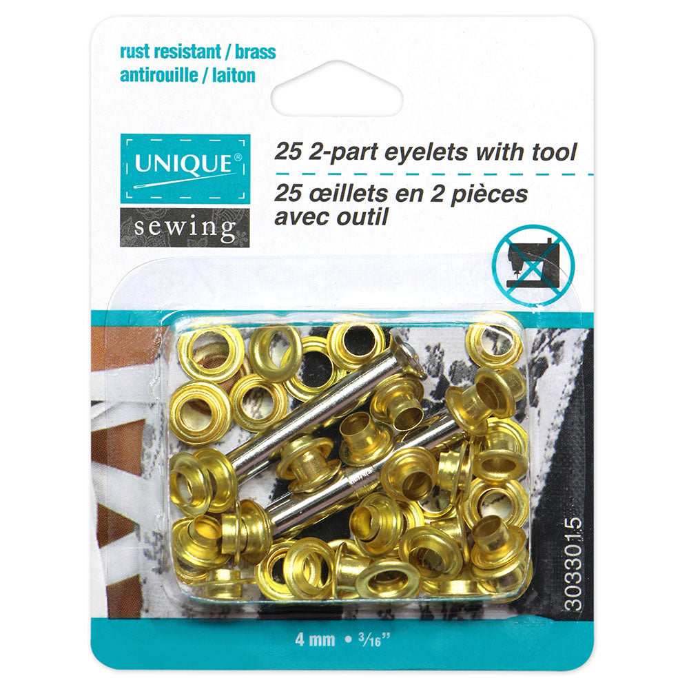 Pack of 25 Eyelets with Tool - 4mm / 3/16" - Silver or Gold