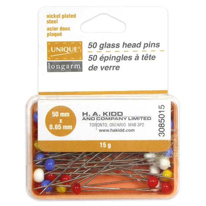 Long Glass Head Quilting Pins 50 pcs - 50mm (2″)