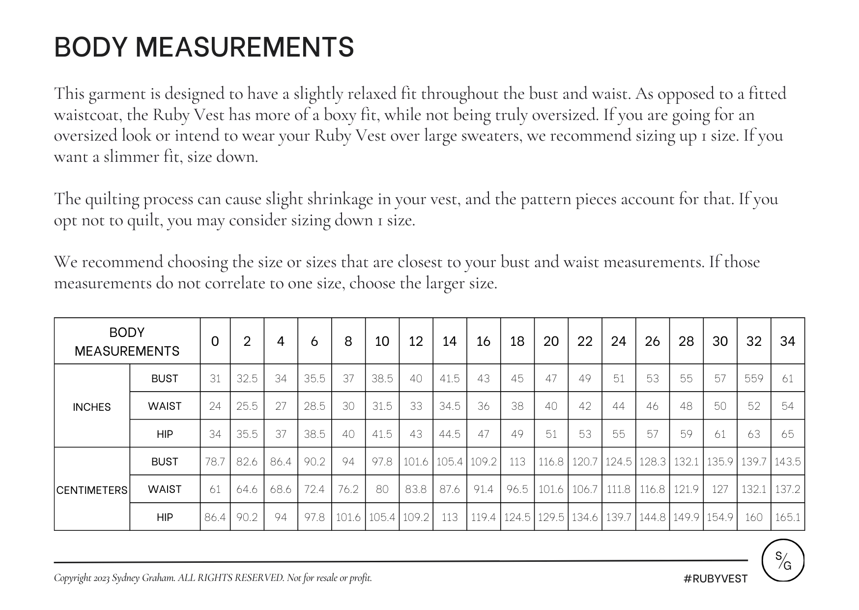 Syd Graham Patterns Ruby Vest - PDF Pattern