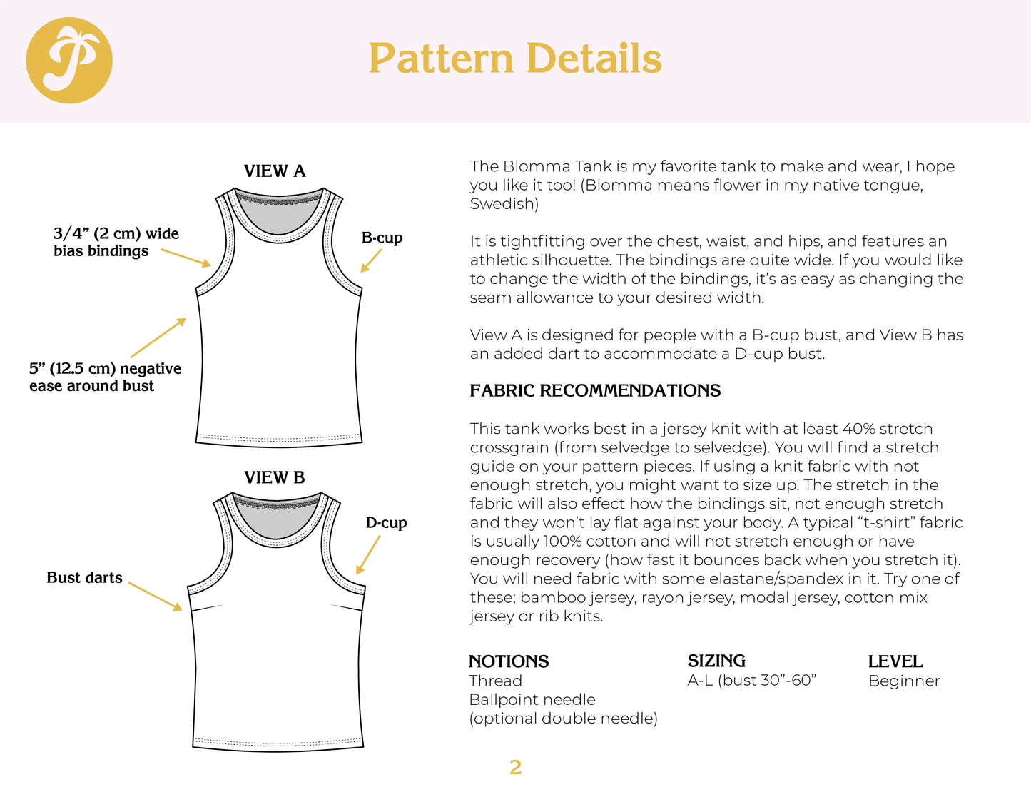 Paradise Patterns Blomma Tank - PDF Pattern