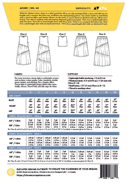 Closet Core Azure Dress + Skirt + Top (Paper Pattern)