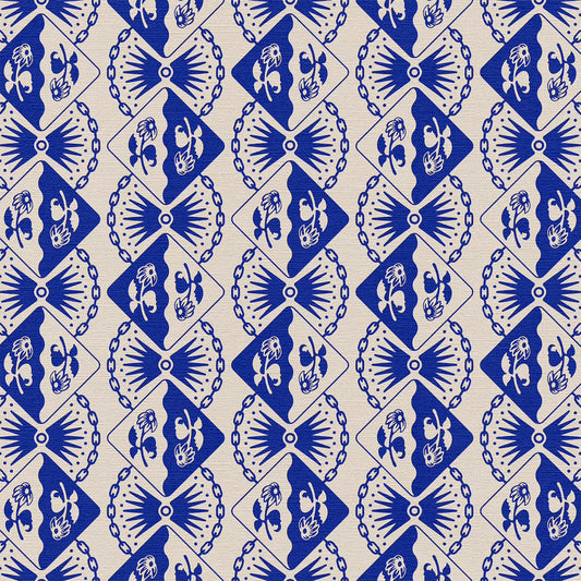 Rio Kaneki x The Sewing Club Printed Fabric - Royal Blue/Eggshell (per 1/2M)