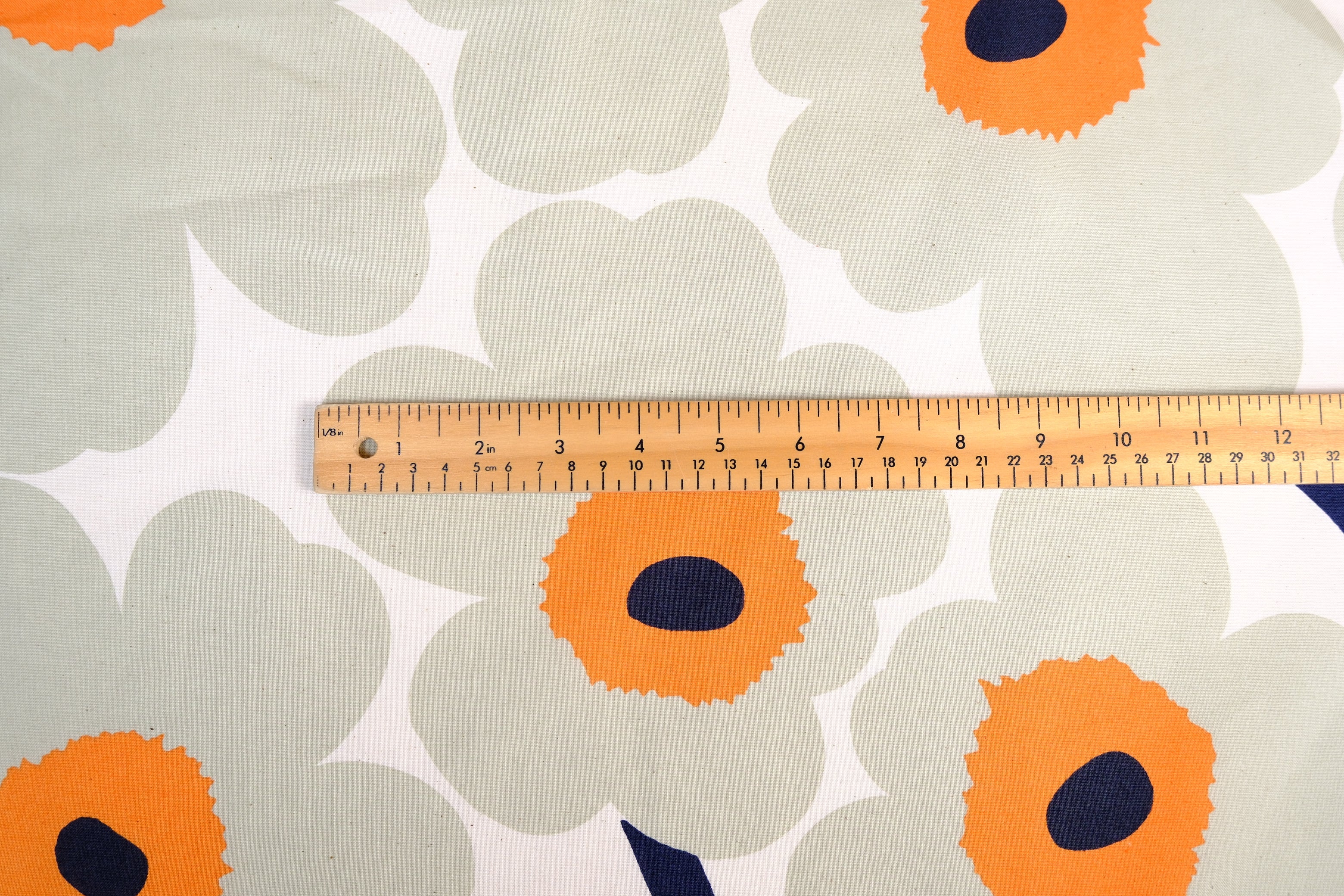 Marimekko Pieni Unikko Cotton Fabric - Salvia/Warm Orange (Per 1/2 Metre)