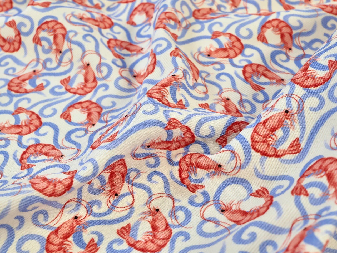 Shrimp Print Cotton Denim - per 1/2M