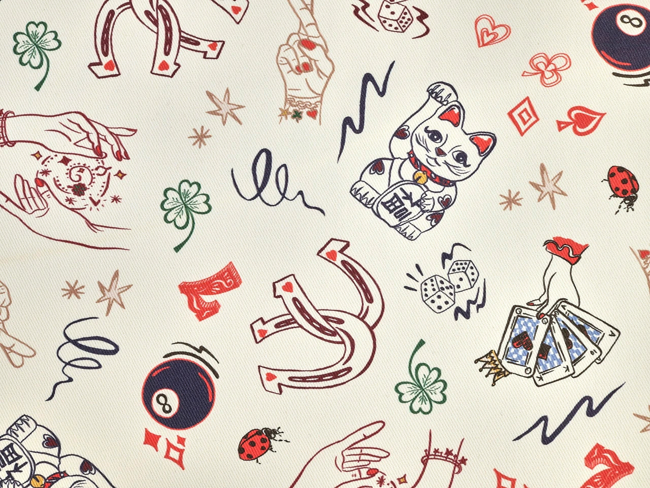 Lucky Cat Print Cotton Denim - per 1/2M