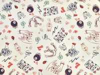 Lucky Cat Print Cotton Denim - per 1/2M