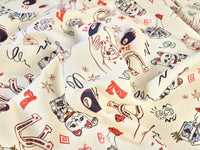 Lucky Cat Print Cotton Denim - per 1/2M