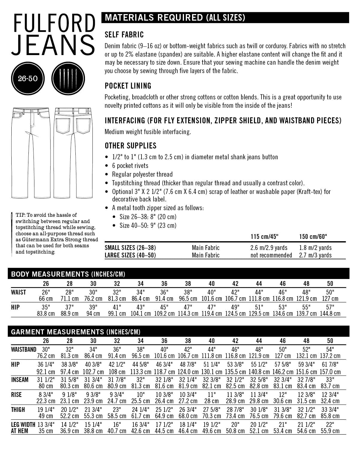 Thread Theory Fulford Jeans - PDF Pattern