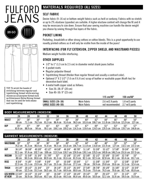 Thread Theory Fulford Jeans - PDF Pattern