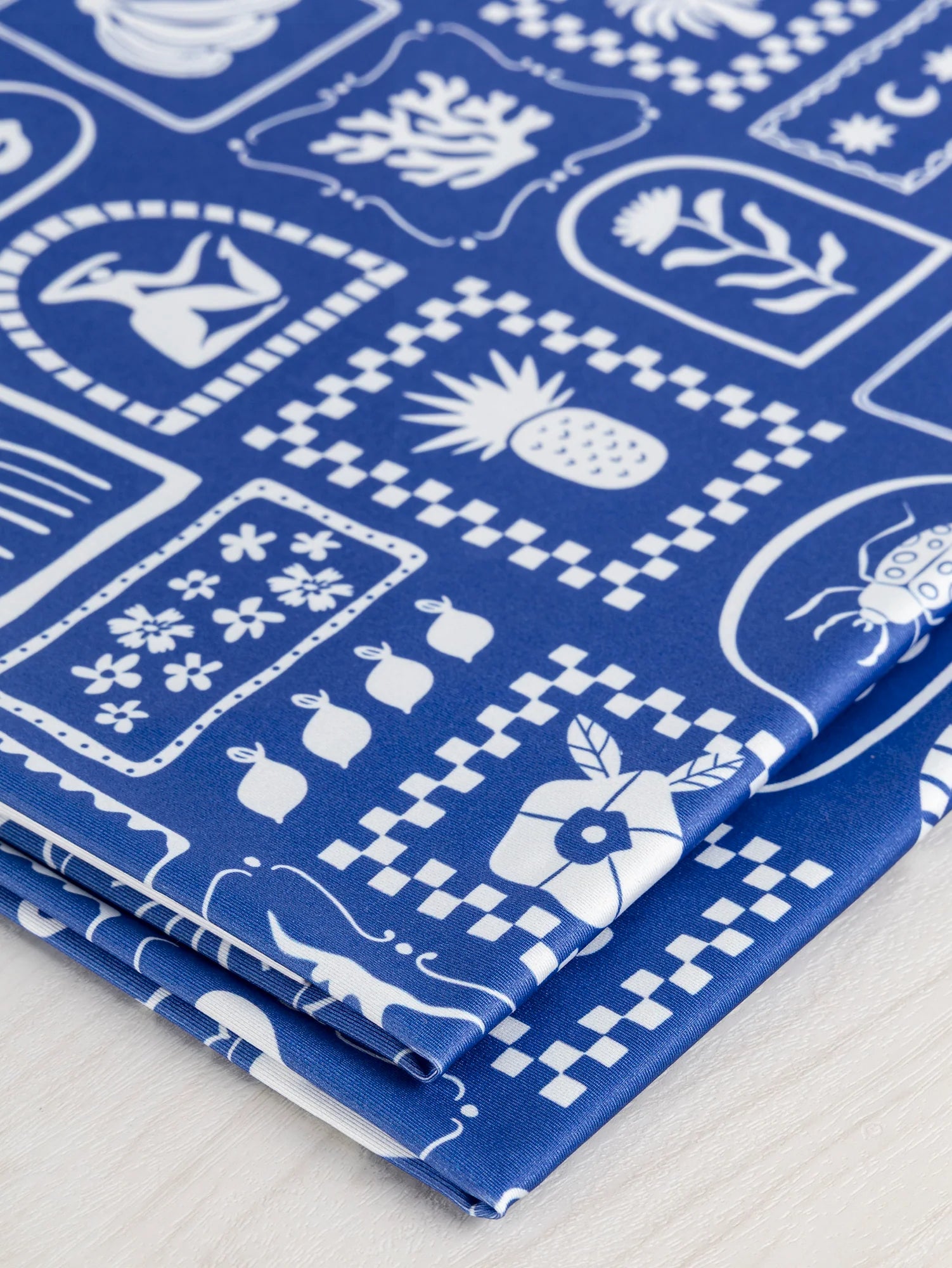 Picnic Tile Print Recycled Swim Performance Knit - Royal Blue + White (Per 1/2M)
