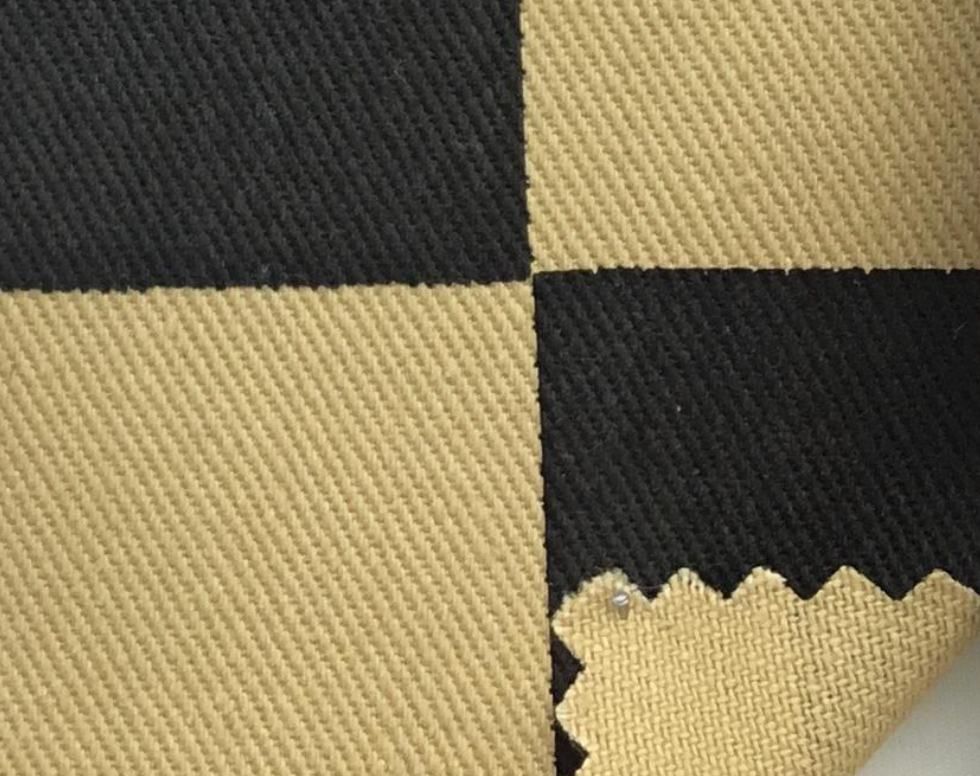 Printed 100% Cotton Denim - Black and Tan Check (per 1/2M)