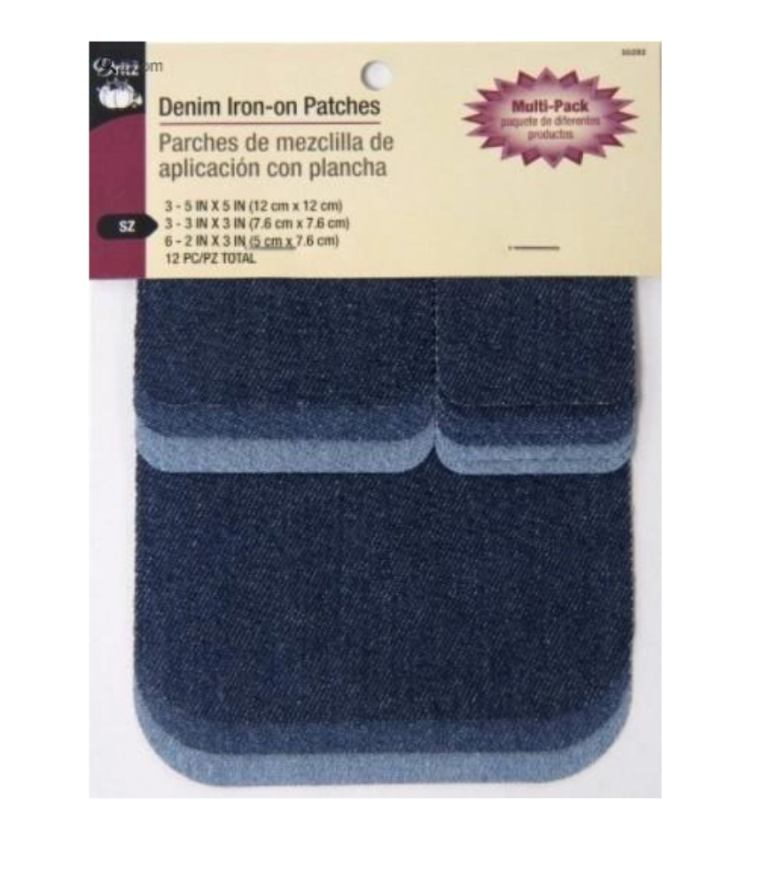 Denim Iron-On Patches, Assorted Colours & Sizes, 12 Pieces