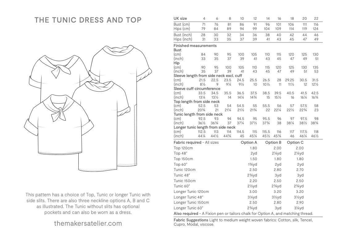 The Maker's Atelier Tunic Dress and Top (PDF or Printed)