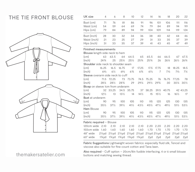 The Maker's Atelier Tie Front Blouse (PDF or Printed)