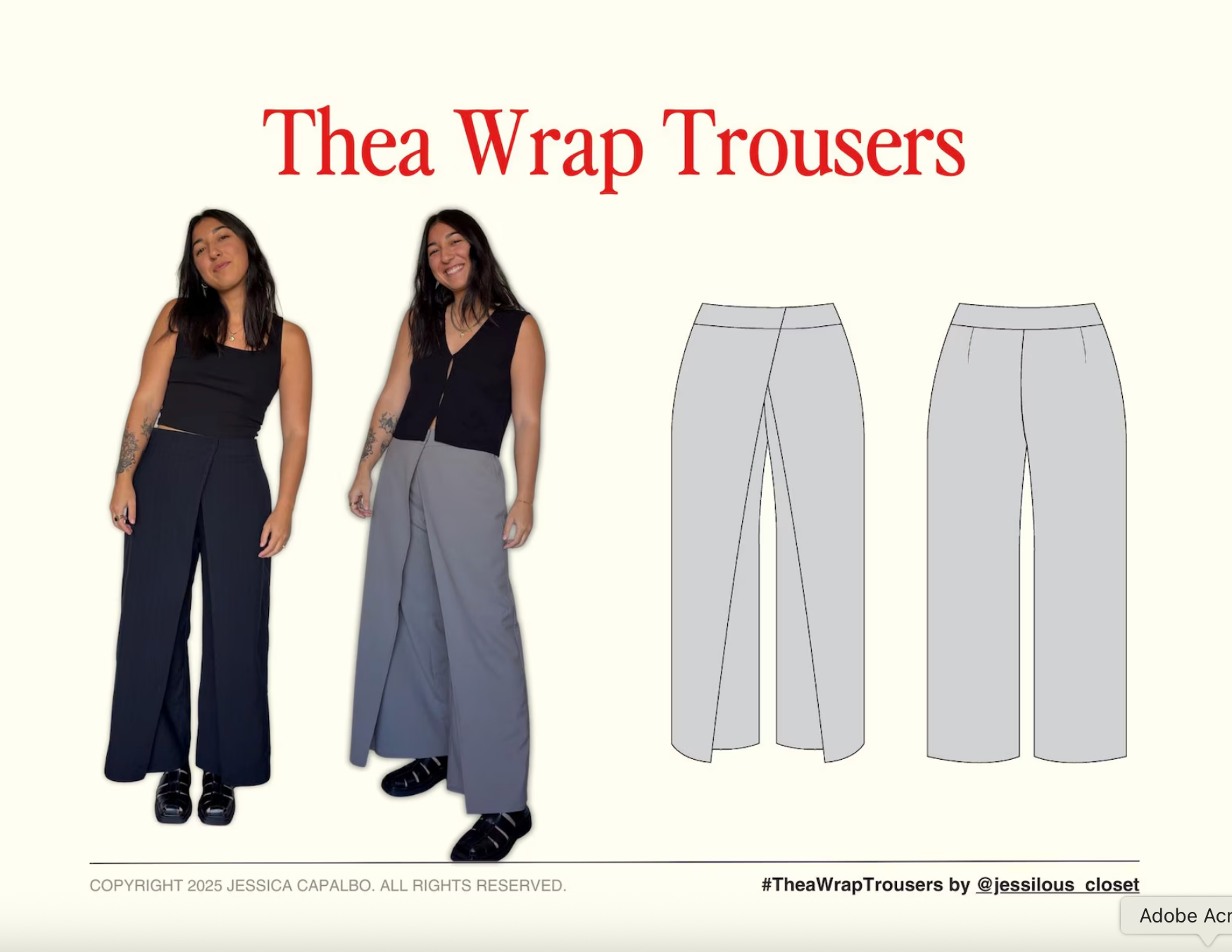Jessiou's Closet Thea Wrap Trousers Sewing Pattern (PDF or Printed)