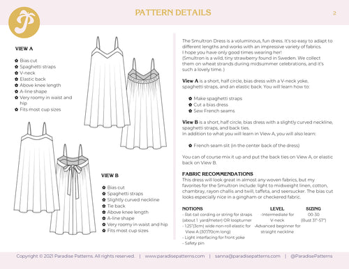 Paradise Patterns Smultron Dress - PDF Pattern
