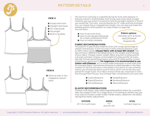 Paradise Patterns Sommar Camisole - PDF Pattern
