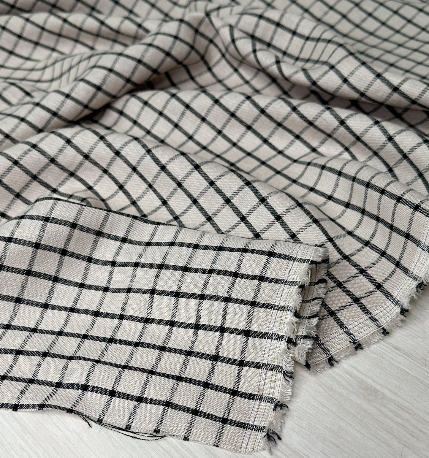 Check Linen - Natural & Black (per 1/2 metre)