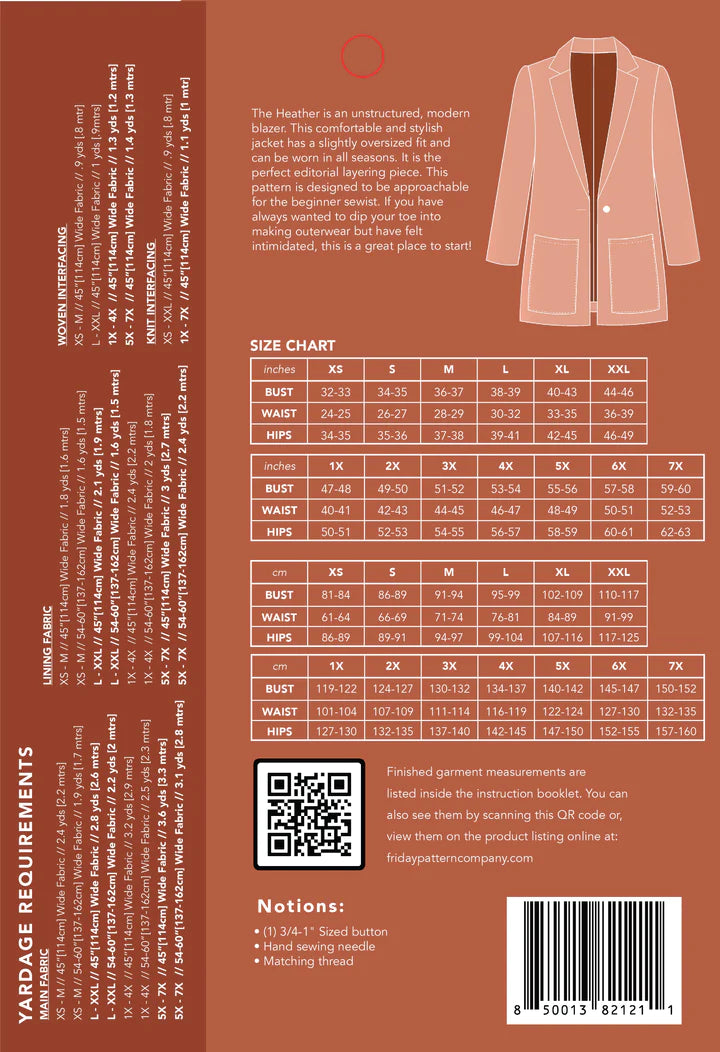 Friday Pattern Company Heather Blazer (Paper Pattern)