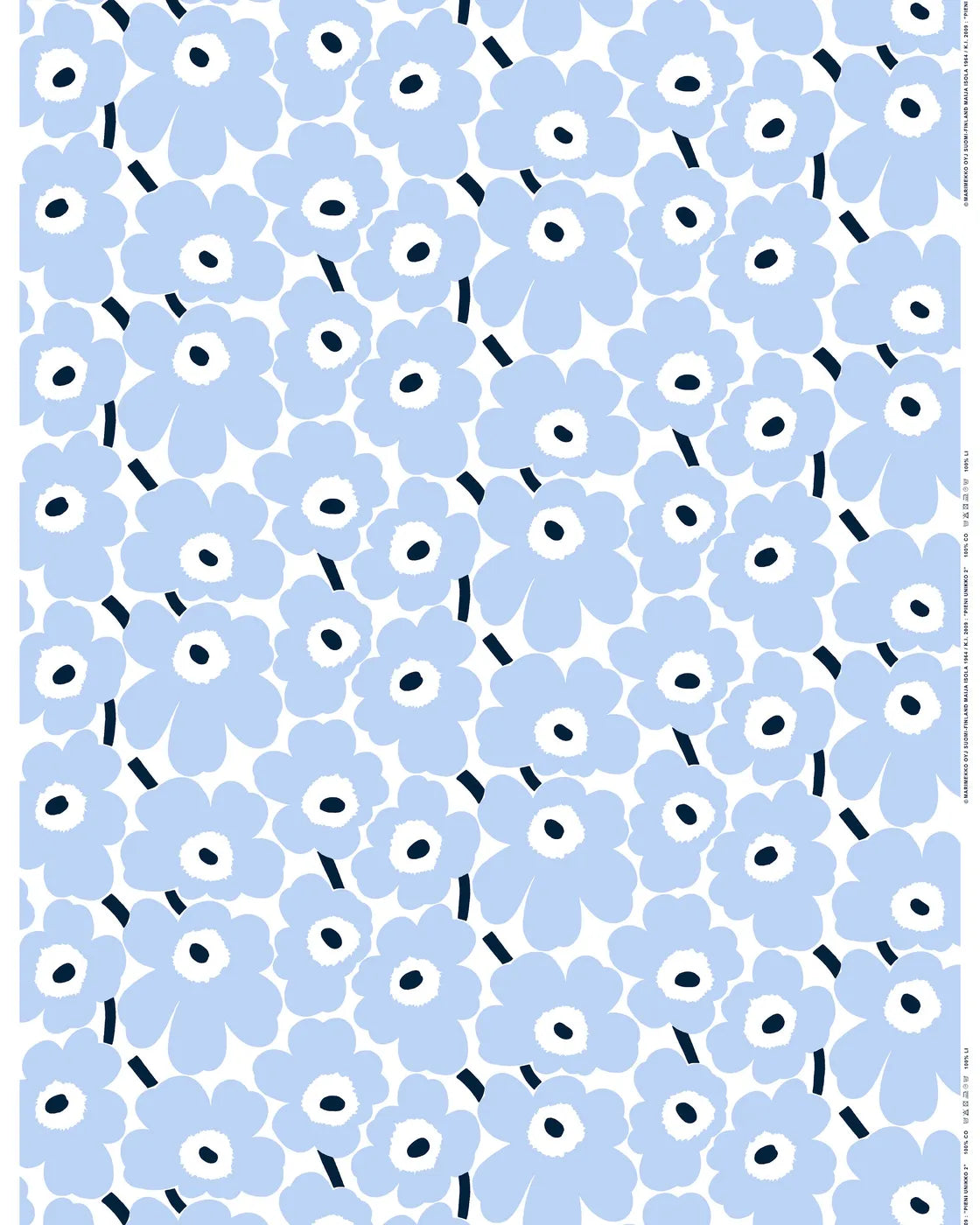 Marimekko Pieni Unikko Cotton Fabric - Blue/White/Black (Per 1/2 Metre)