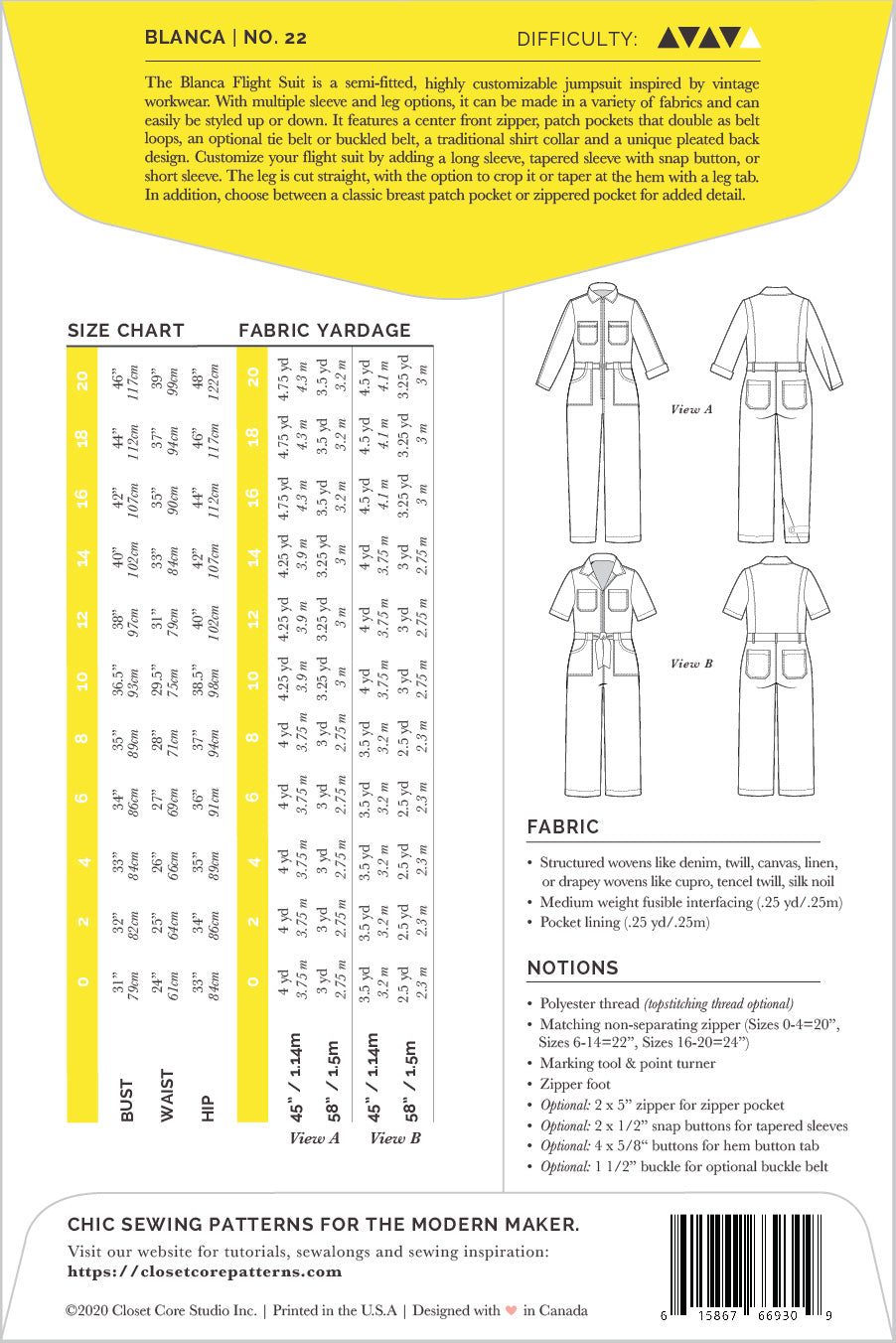 Closet Core Blanca Flight Suit (Paper Pattern)